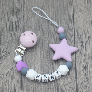 XCQGH Personalized Name Handmade Pacifier Clips Holder Chain Silicone Pacifier Chains Five Star Baby Teether Teething Chain