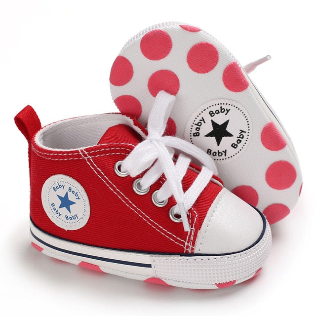 Baby Shoes Boy Girl Star Solid Sneaker Cotton Soft Anti-Slip Sole Newborn Infant First Walkers Toddler Casual Canvas Crib Shoes