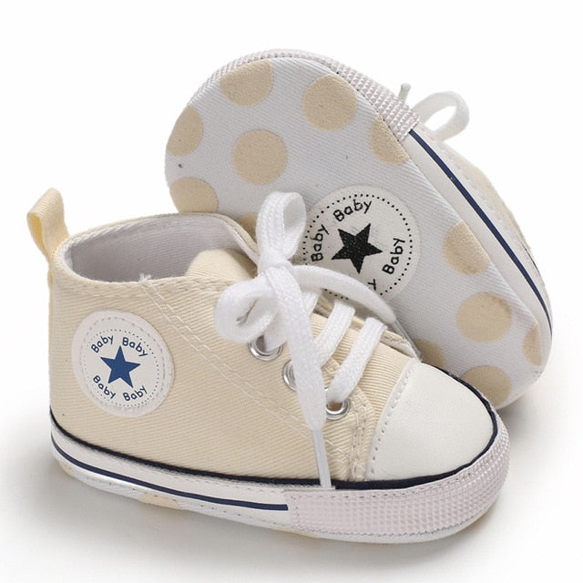 Baby Shoes Boy Girl Star Solid Sneaker Cotton Soft Anti-Slip Sole Newborn Infant First Walkers Toddler Casual Canvas Crib Shoes