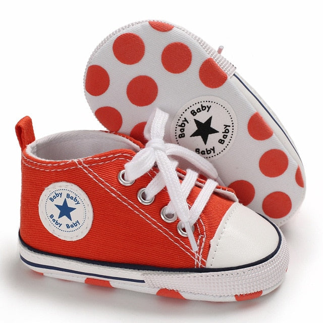 Baby Shoes Boy Girl Star Solid Sneaker Cotton Soft Anti-Slip Sole Newborn Infant First Walkers Toddler Casual Canvas Crib Shoes