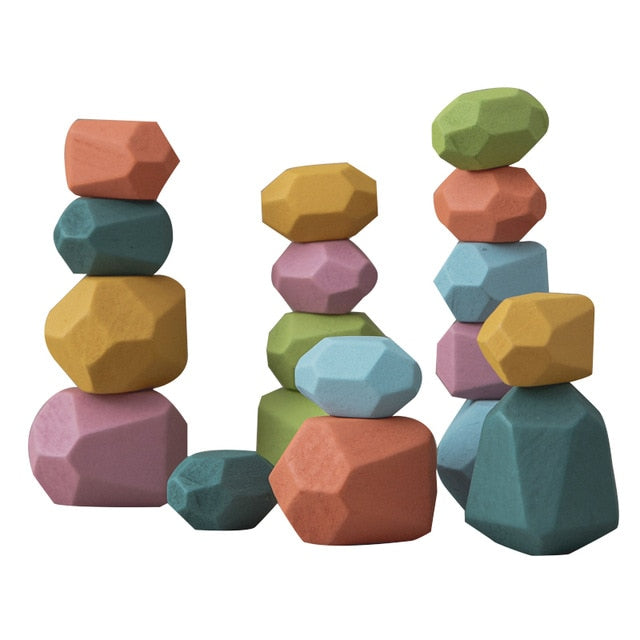 Wooden Stones Montessori Toy Creative Nordic Style Stacking Rainbow Game Jenga Set Balancing Building Blocks Wood Toy Gift