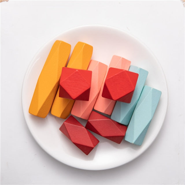 Wooden Stones Montessori Toy Creative Nordic Style Stacking Rainbow Game Jenga Set Balancing Building Blocks Wood Toy Gift