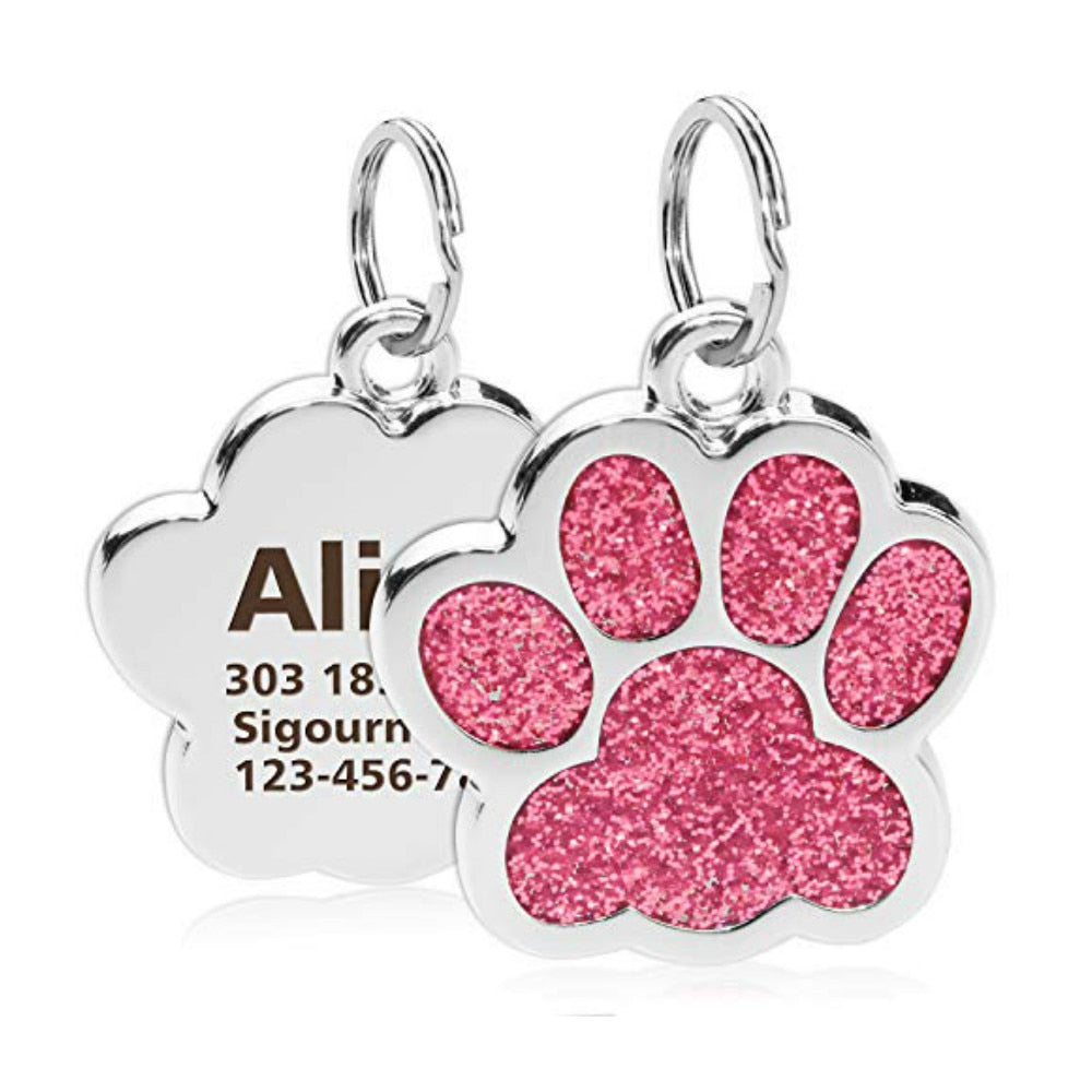 Personalized Dog Cat Tags Engraved Cat Dog Puppy Pet ID Name Collar Tag Pendant Pet Accessories Paw Glitter Pendant