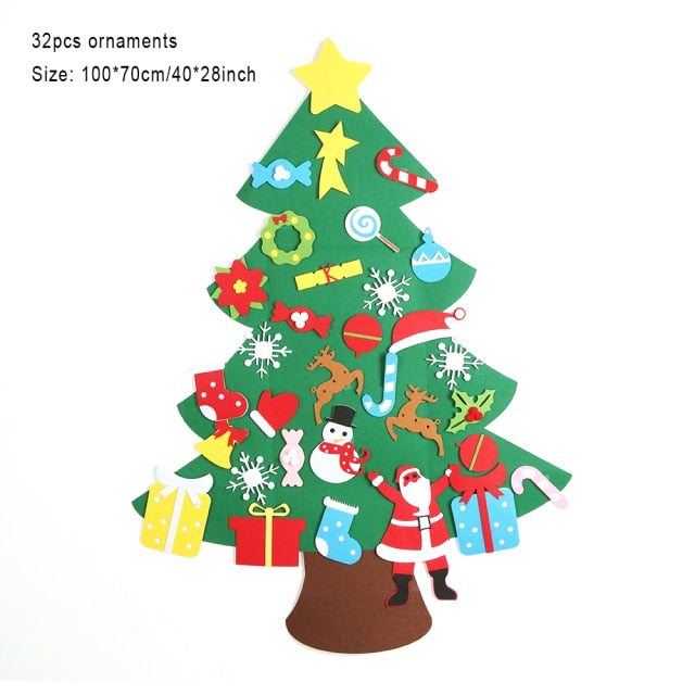 Baby Montessori Toy 32pcs DIY Felt Christmas Tree Toddlers Busy Board Xmas Tree Gift For Boy Girl Door Wall Ornament Decorations