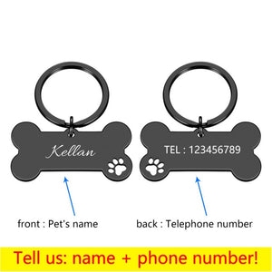 Personalized Collar Pet ID Tag Engraved Pet ID Name for Cat Puppy Dog Tag Pendant Keyring Bone Pet Accessories