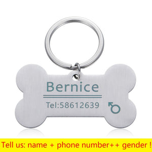 Personalized Collar Pet ID Tag Engraved Pet ID Name for Cat Puppy Dog Tag Pendant Keyring Bone Pet Accessories