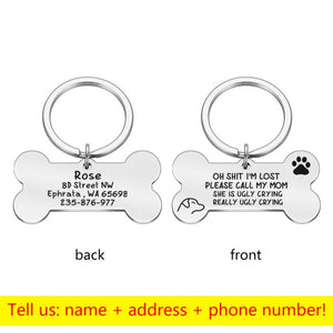 Personalized Collar Pet ID Tag Engraved Pet ID Name for Cat Puppy Dog Tag Pendant Keyring Bone Pet Accessories