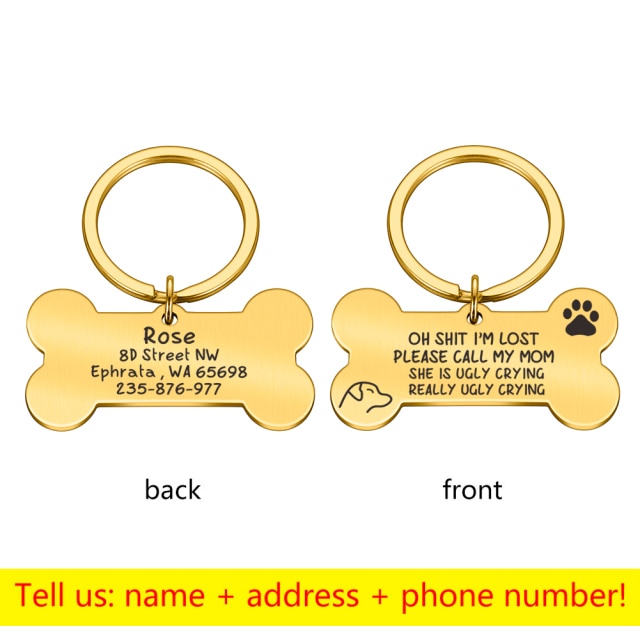 Personalized Collar Pet ID Tag Engraved Pet ID Name for Cat Puppy Dog Tag Pendant Keyring Bone Pet Accessories