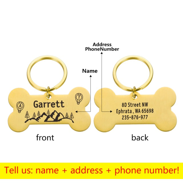 Personalized Collar Pet ID Tag Engraved Pet ID Name for Cat Puppy Dog Tag Pendant Keyring Bone Pet Accessories