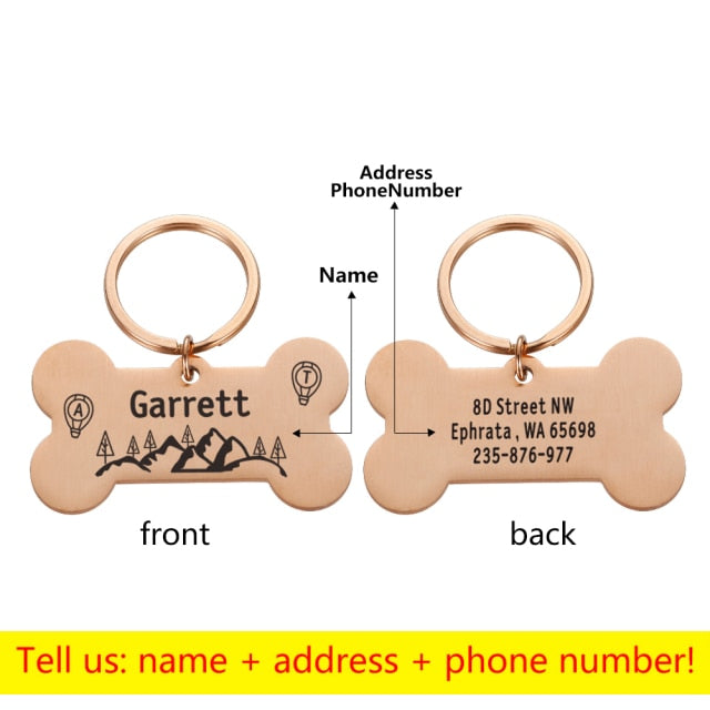 Personalized Collar Pet ID Tag Engraved Pet ID Name for Cat Puppy Dog Tag Pendant Keyring Bone Pet Accessories