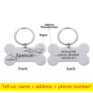 Personalized Collar Pet ID Tag Engraved Pet ID Name for Cat Puppy Dog Tag Pendant Keyring Bone Pet Accessories