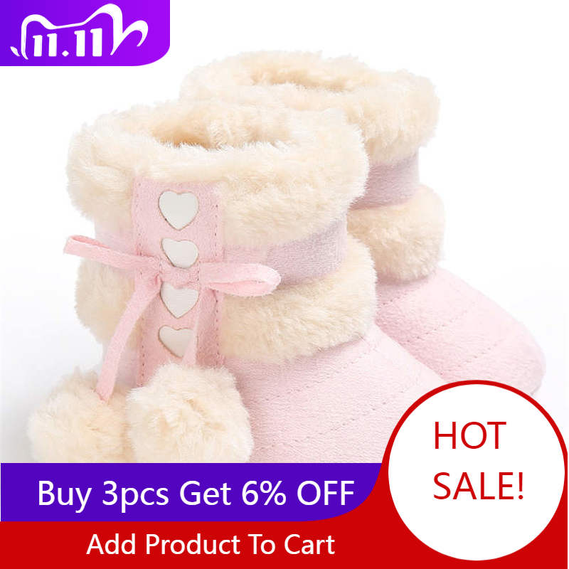 2019 Winter Snow Baby Boots 7-Colors Warm Fluff Balls Indoor Cottton Soft Rubber Sole Infant Newborn Toddler Baby Shoes